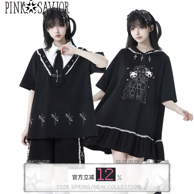 pinksavior【十字终章】领带减龄可爱大摆T恤裙夏日清凉设计感