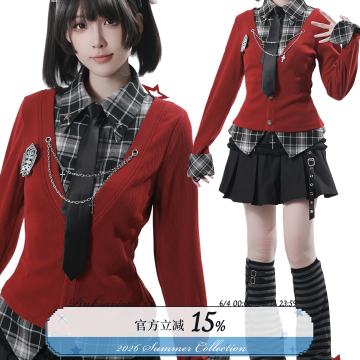 pinksavior【星辰如炬】新年特别版红灰气质收腰显瘦针织上衣女