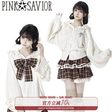 pinksavior【暖暖】风铃熊猫早春针织加绒外套棕格纹俏皮减龄