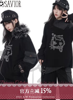 pinksavior【秋冬零度街区】黑灰摇滚少女设计感长袖长裤设计套装