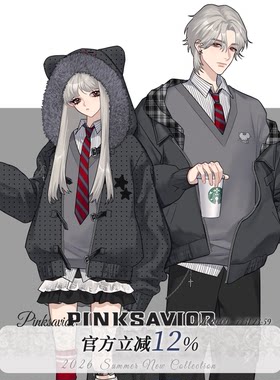 pinksavior朋克小鼠刺绣大毛领波点棉服外套黑灰设计感套装