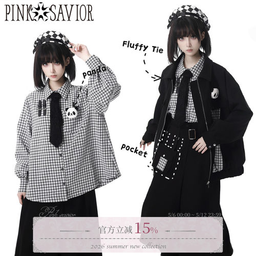 pinksavior圆滚滚/熊猫毛绒领带衬衫+ 条绒夹克+设计款显瘦