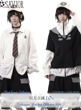 pinksavior【空格前奏】休闲拉链衬衫套头卫衣腿套少年感机能风