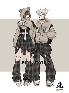 pinksavior【讯号载入】防晒绑带夏日轻薄宽松短打格子长裤套装