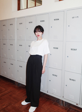 小个经典百搭黑色韩些学生高腰阔腿裤宽松直筒长裤OL垂感西裤女