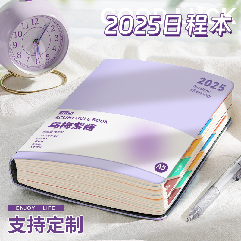 2025全年日程本计划本新款笔记本子365每日工作日志日记本日历记事本自律打卡效率手册时间管理手账本可定制
