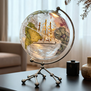 透明地球仪摆件轻奢高档高级感客厅玄关酒柜柜子桌面摆设卧室可发光小夜灯台灯家居乔迁装饰男孩女孩生日礼物