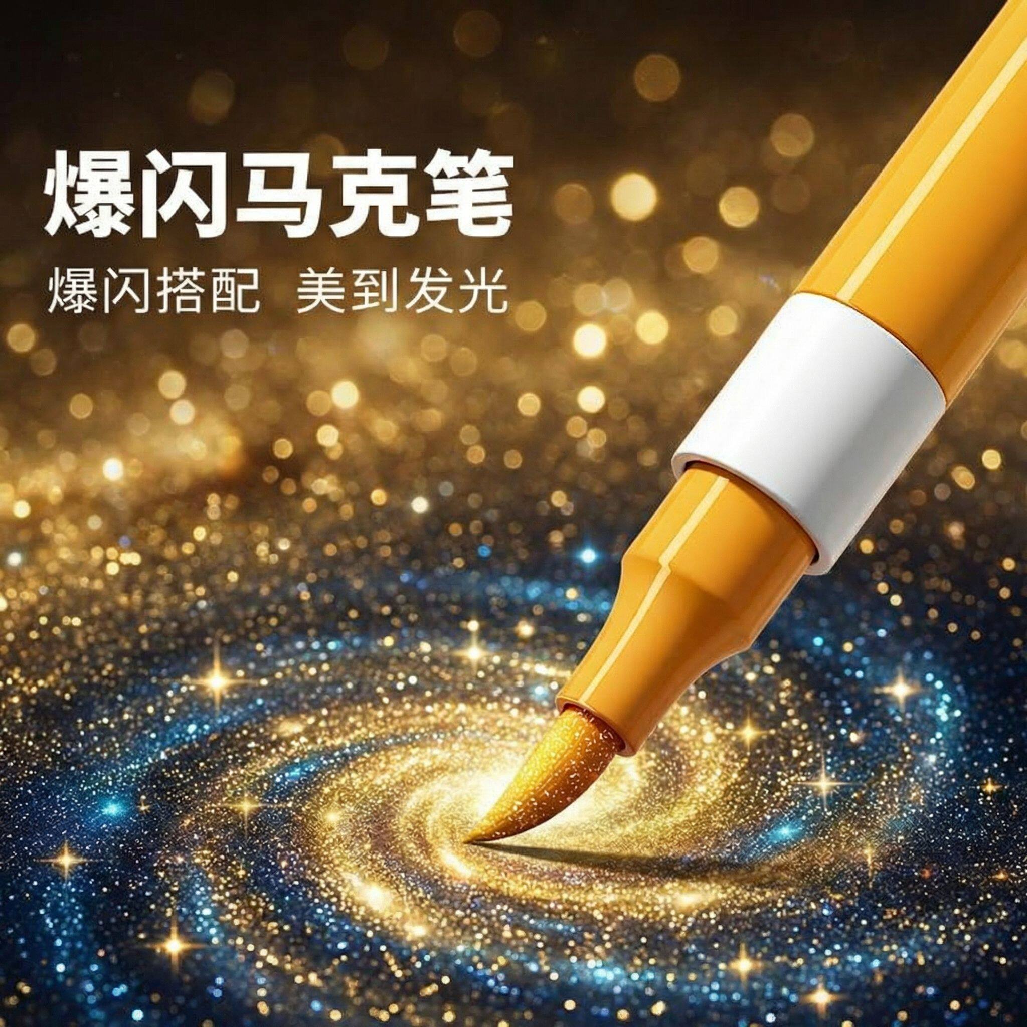 闪光丙烯马克笔软头小学生美术专用儿童可洗水彩笔60色闪粉荧光变