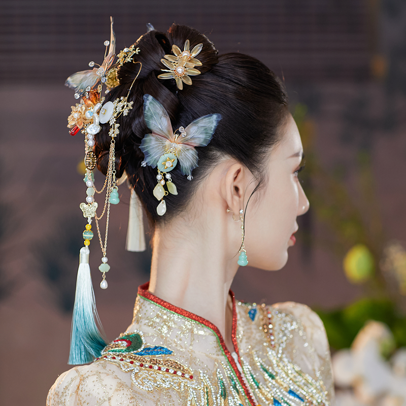 水舞u1016新娘头饰新款中式气质旗袍结婚礼秀禾服汉服流苏发饰