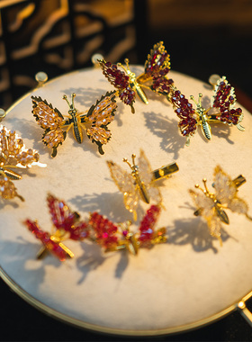 水舞A5033新娘头饰新款中式蝴蝶边夹弹簧夹结婚礼秀禾旗袍发饰品