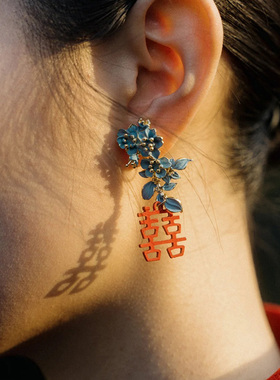 水舞H1979新娘耳环烧蓝古典气质耳坠设计感汉服旗袍日常古风耳饰