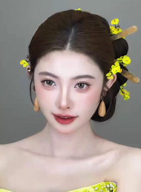 水舞U2215新中式黄色仿真花朵发饰国风旗袍新娘婚礼造型头饰