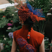 水舞B2827新娘头饰红蓝色气质网红婚礼网格纱新中式 复古造型发饰