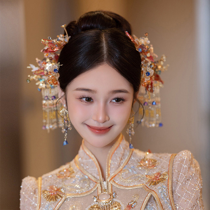 水舞U1731新娘头饰新款中式琉璃发簪古风结婚礼秀禾服龙凤褂发饰