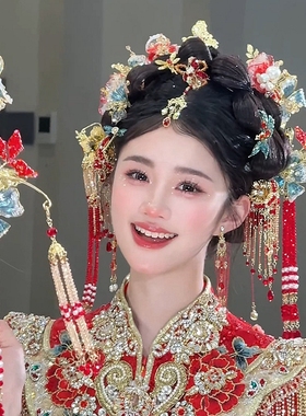 水舞U2157新中式新娘头饰秀禾高级红色结婚古典发饰龙凤褂配饰