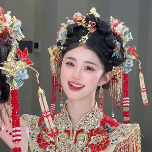 水舞U2157新中式新娘头饰秀禾高级红色结婚古典发饰龙凤褂配饰