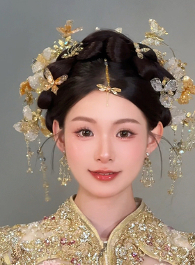 水舞U2239新中式端庄大气金色秀禾大婚头饰高级减龄百搭新娘发饰