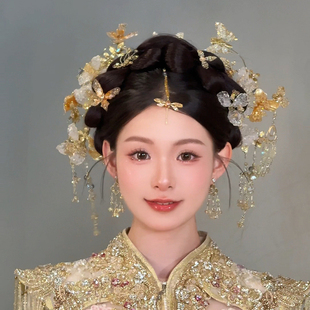 端莊大氣金色秀禾大婚頭飾高級(jí)減齡百搭新娘發(fā)飾 水舞U2239新中式