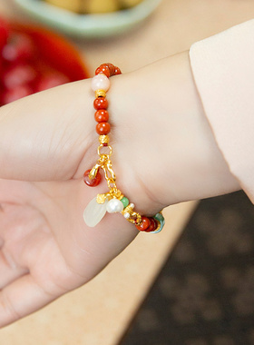 水舞 L1126手工满肉南红和田玉翡翠手链中式本命年气质百搭手串