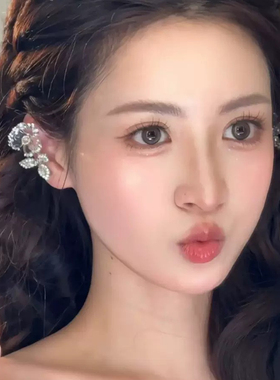 水舞 H2265 新娘花朵结婚耳环银色小众透明清冷感耳夹结婚纱配饰