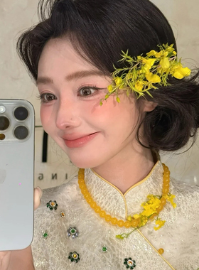 水舞D1180 新娘结婚礼新中式黄串珠项链复古简约锁骨链颈链配饰