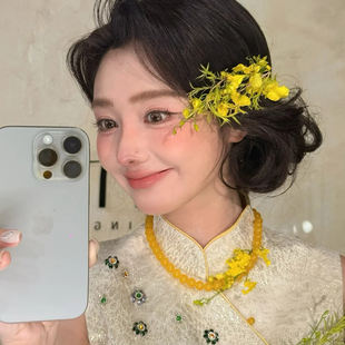 水舞D1180 黄串珠项链复古简约锁骨链颈链配饰 新娘结婚礼新中式