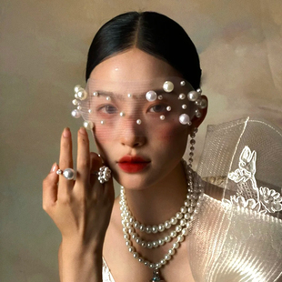 水舞B3082米白色钉珠面纱结婚婚礼外景拍摄时尚大气高级新娘头饰