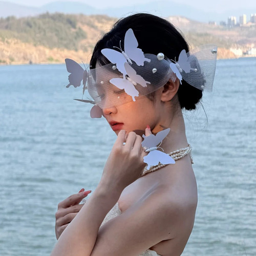 水舞B3136韩式甜美手工白色磁吸蝴蝶发饰新娘超仙婚纱礼服配饰