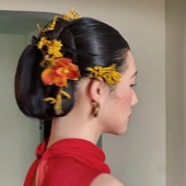 水舞U2199新中式 黄色袋鼠爪花朵气质网红新娘旗袍晨袍中国风发饰