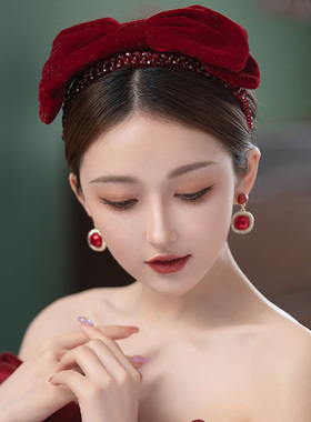 水舞B2425新娘头饰新款红色丝绒蝴蝶结日常婚礼敬酒晚礼服配饰