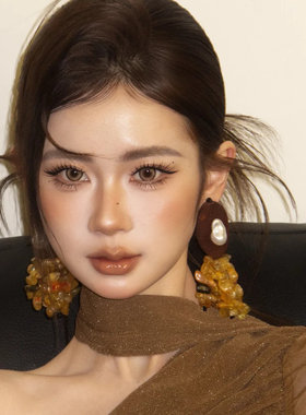 水舞H2332新娘法式氛围感耳环复古高级感设计黄色木头耳饰品耳钉