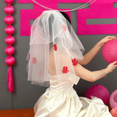 水舞R0475新娘结婚红色喜字头纱高级感婚纱领证拍照氛围感盖头