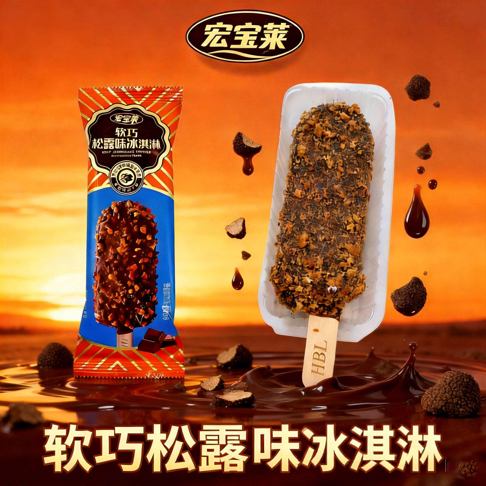 【新品】宏宝莱软巧松露冰淇淋纯脂巧克力焦糖味饼干碎雪糕冷饮