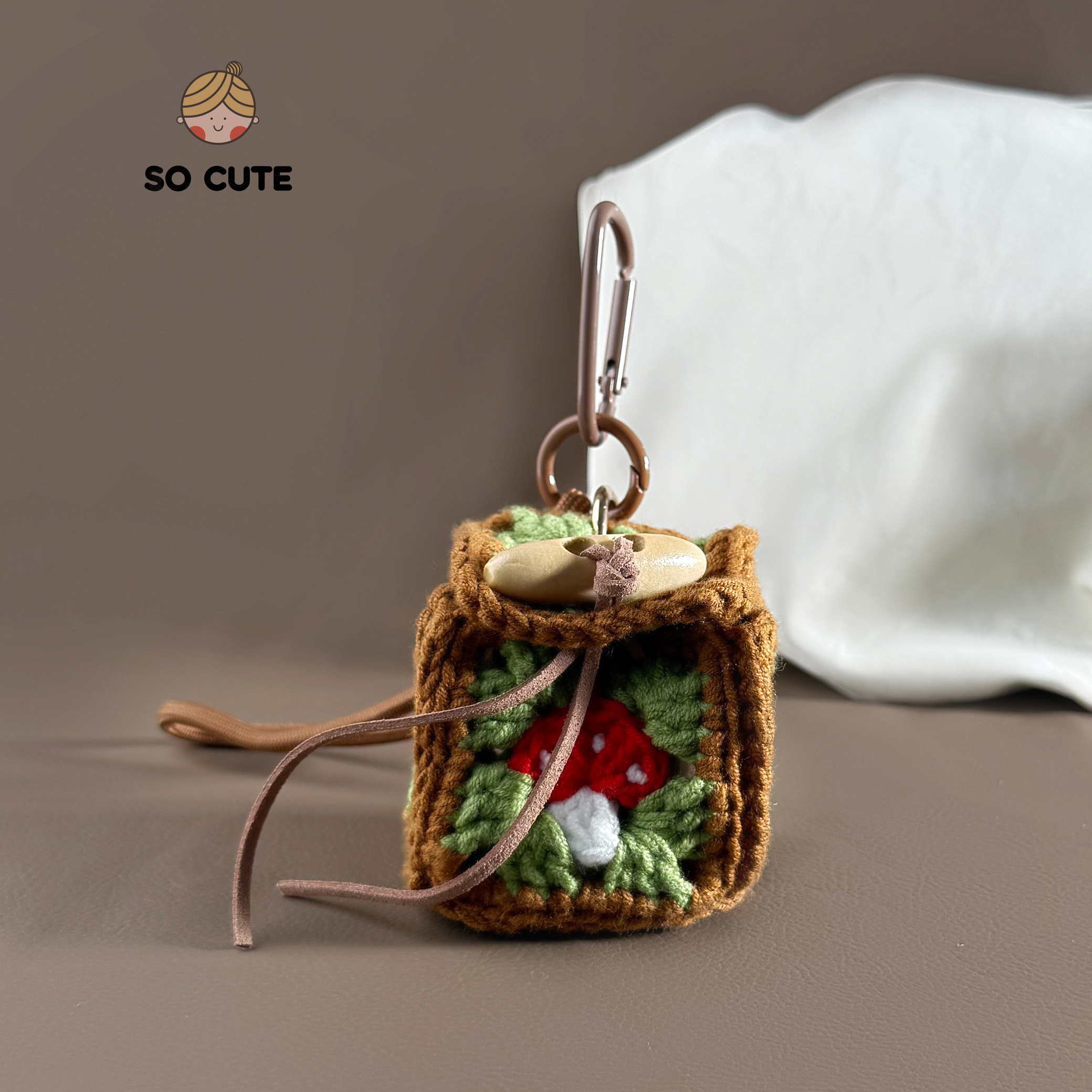 socute 钩织蘑菇耳机包零钱包挂饰包包挂件钥匙扣创意小众礼物