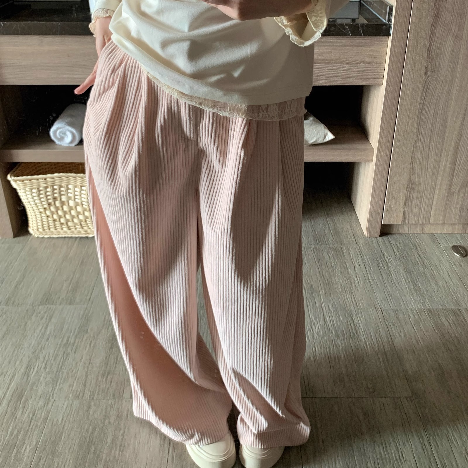 高腰甜美清新长裤灯芯绒阔腿