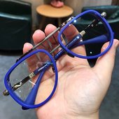 简丹萝心眼镜框架复古板材透明宽脸双梁时尚 大脸男女近视蛤蟆镜