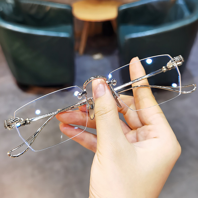 简丹萝心无框近视镜潮钛架超轻男女时尚斯文败类多边素颜平光镜