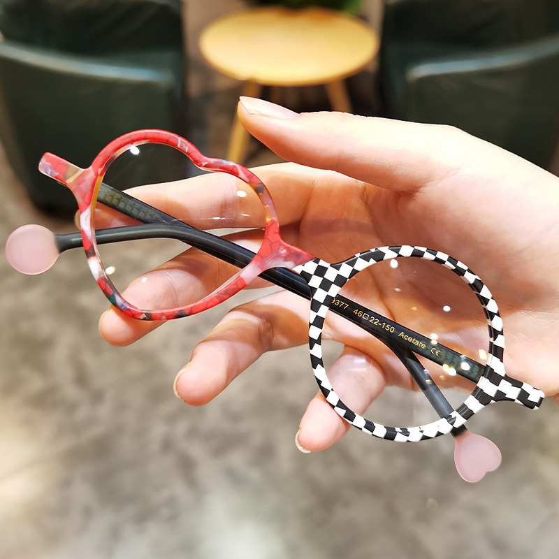 简丹超轻板材手工眼镜框架心形个性设计潮流可爱男女配近视防蓝光