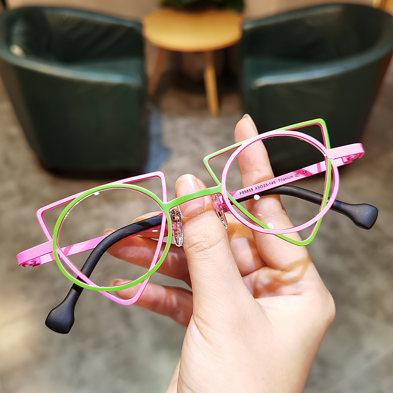 简丹个性异形三角眼镜框男女潮设计师时尚多色钛架可配近视防蓝光