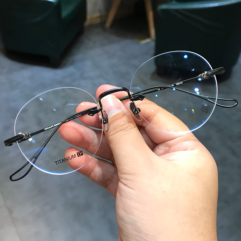 简丹剋萝心商务男女眼镜框纯钛超轻大脸近视眼镜架防蓝光辐射无框