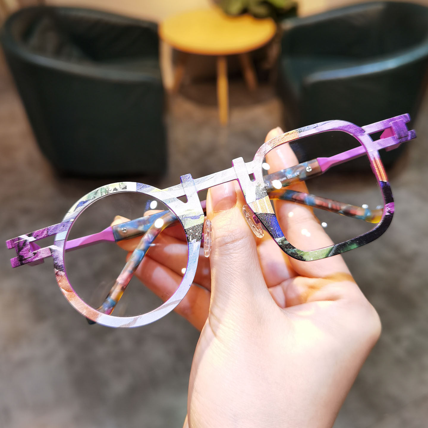 简丹时尚涂鸦小众一方一圆眼镜框男女超轻钛架眼镜框可配近视护目