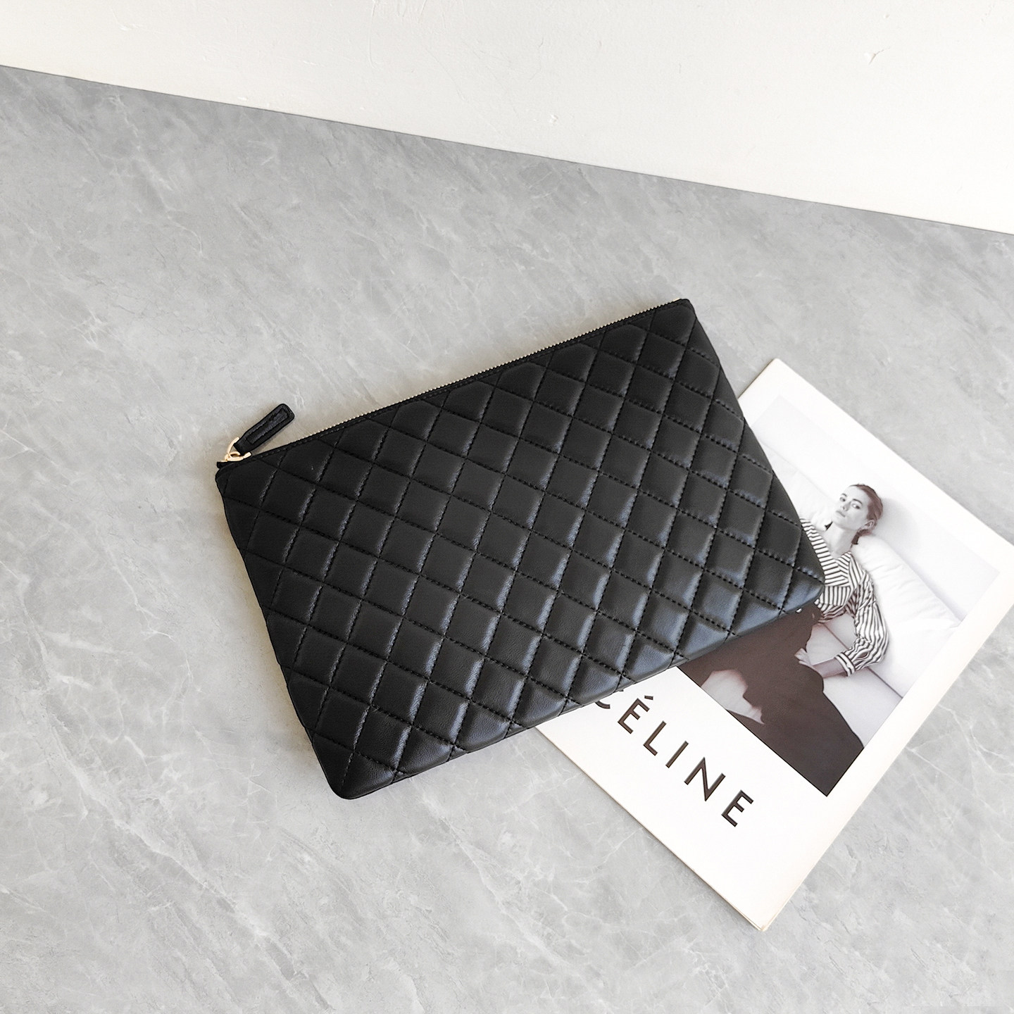 小香风羊皮菱格手拿包女大容量真皮IPAD平板包2026新款手抓信封包