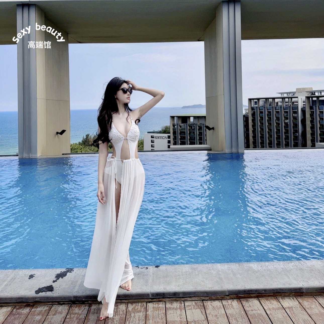 泳衣女性感名媛风纯欲白色长纱裙防晒仙气显瘦三亚度假女神游泳装