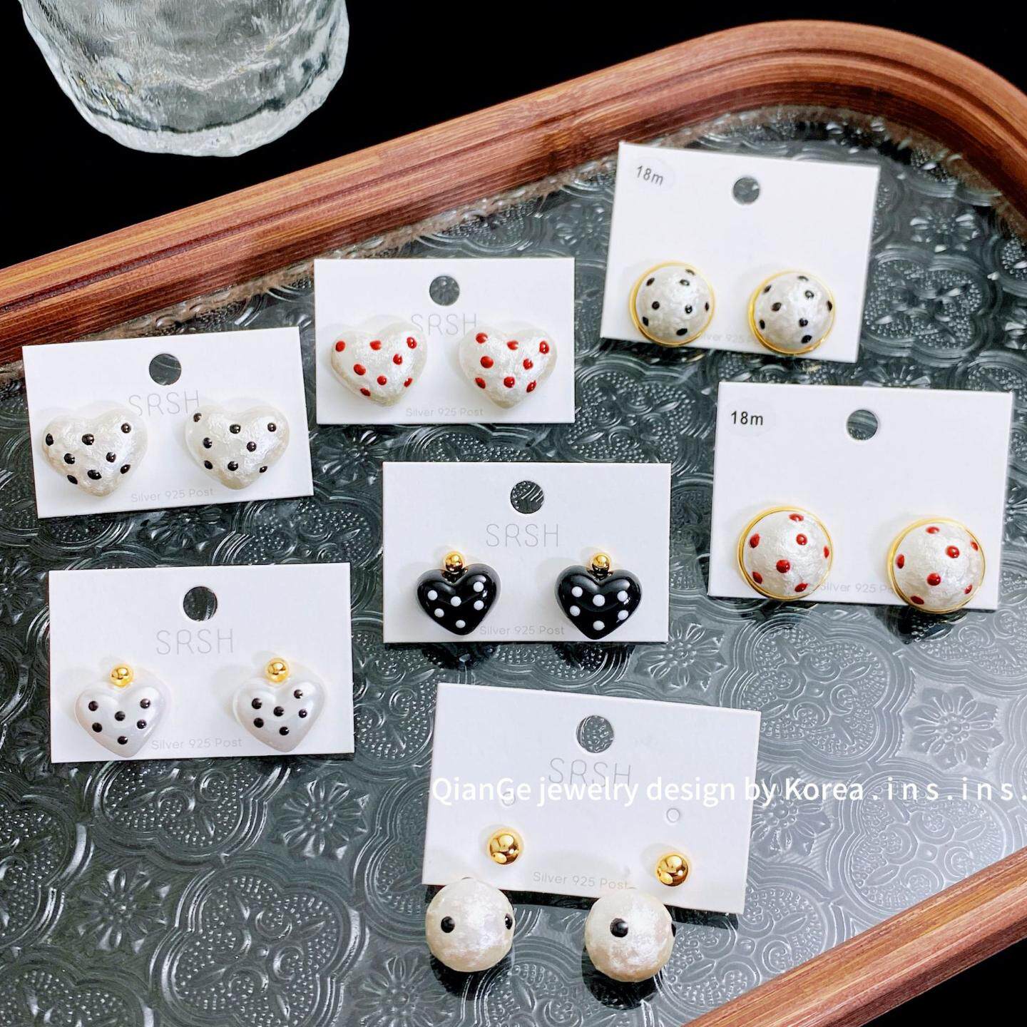 SRSH上人上禾 法式复古波点几何珍珠耳钉女 s925银针气质优雅耳环