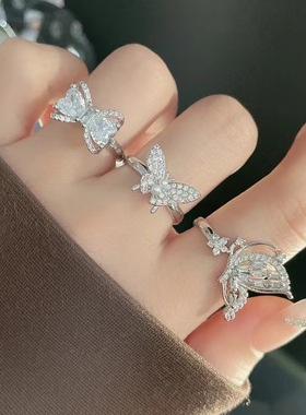 时尚个性食指戒指女蝴蝶开口可调节小众ins潮冷淡风叠戴精致指环