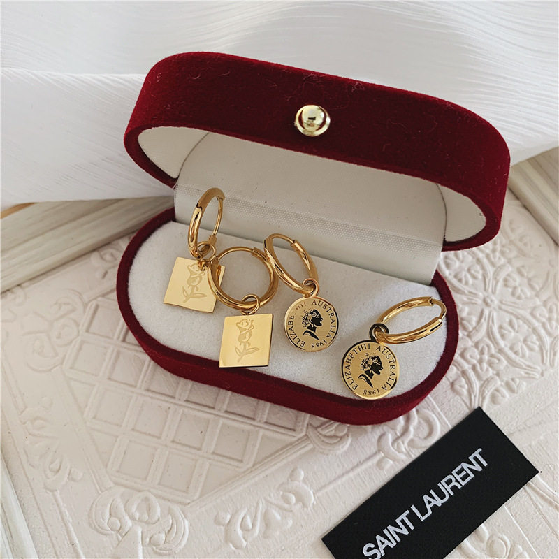 原创中古风 轻奢时尚个性伊丽莎白金币耳环女 设计感耳扣耳圈耳钉