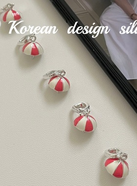 韩国ins小众简约饰品 S925纯银红白色滴釉遮阳伞吊坠可爱百搭女款