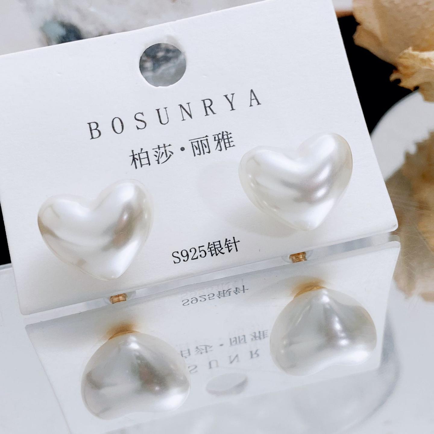柏莎丽雅气质立体心形珍珠耳钉女