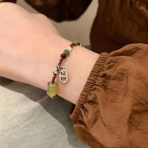 新中式绿色竹节纳福串珠手链女民族风复古手工编织手串小众配饰潮