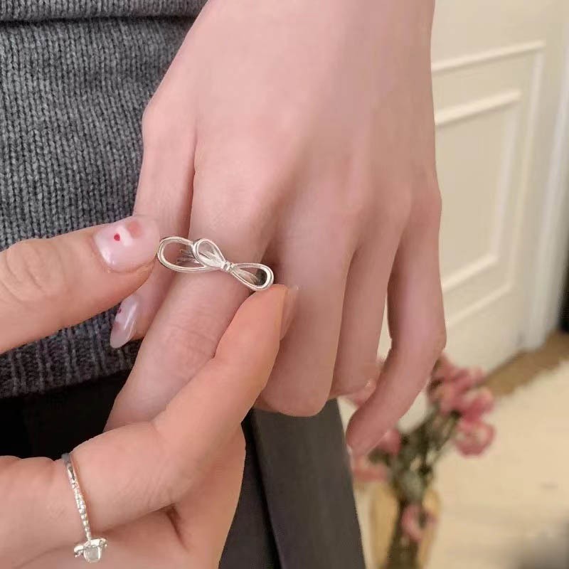 韩版小众设计线条蝴蝶结戒指女时尚简约个性百搭高级感指环手饰品